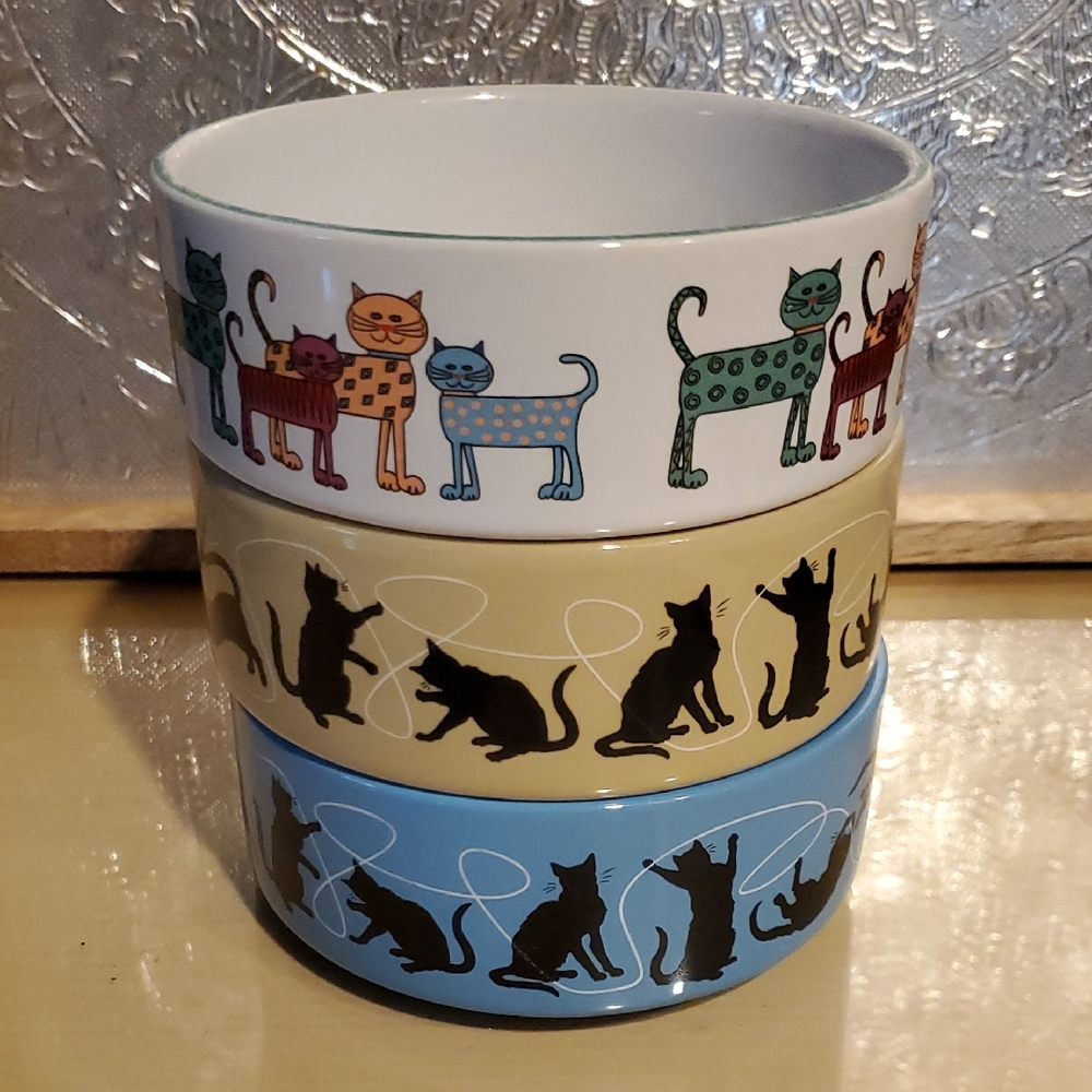 White Blue and Tan Cat Bowls Wiskercity